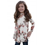 White Floral Key Hole Front Girl's Long Sleeve Top