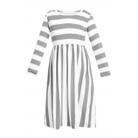 Gray White Striped Long Sleeve Dress for Kids