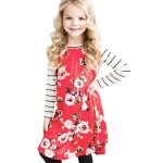 Red Spring Fling Floral Striped Sleeve Short Dress for Kids