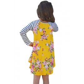 Yellow Spring Fling Floral Striped Sleeve Short Dress for Kids