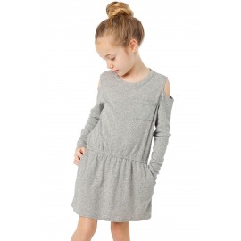 Gray Girl's Long Sleeve Cold Shoulder Dress