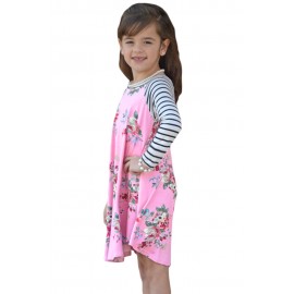 Pink Spring Fling Floral Striped Sleeve Short Dress for Kids