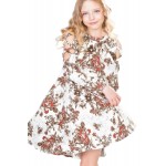 White Floral Crisscross Shoulder Kids Dress