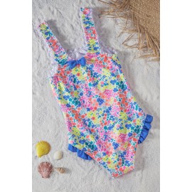 Multicolored Bow Ruffle Girls’ One Piece Swimsuit