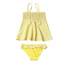 Bright Yellow Printed Kid Girls Tankini Swimwear