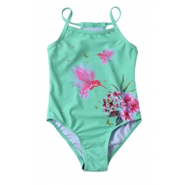 Mint Floral and Birds Little Girls One-piece Swimwear