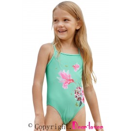 Mint Floral and Birds Little Girls One-piece Swimwear