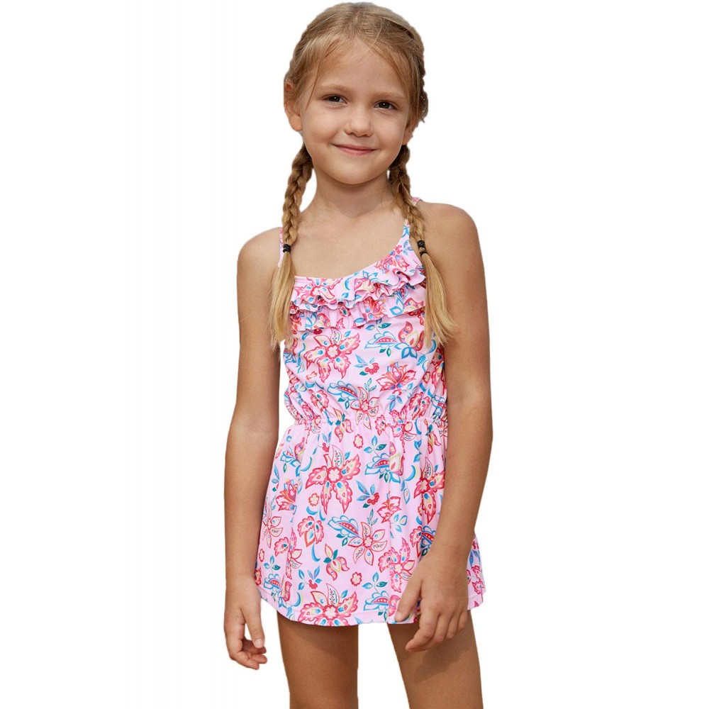 Blue Pink Multi-layer Ruffles Toddler Girls Swim Dress
