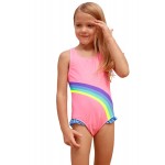 Cute Rainbow Trim Pink Baby Girls One Piece Swimsuit