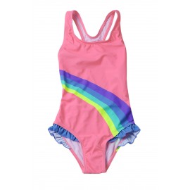 Cute Rainbow Trim Pink Baby Girls One Piece Swimsuit