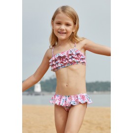 Blue Pink Multi-layer Ruffles Toddler Girls Swimwear