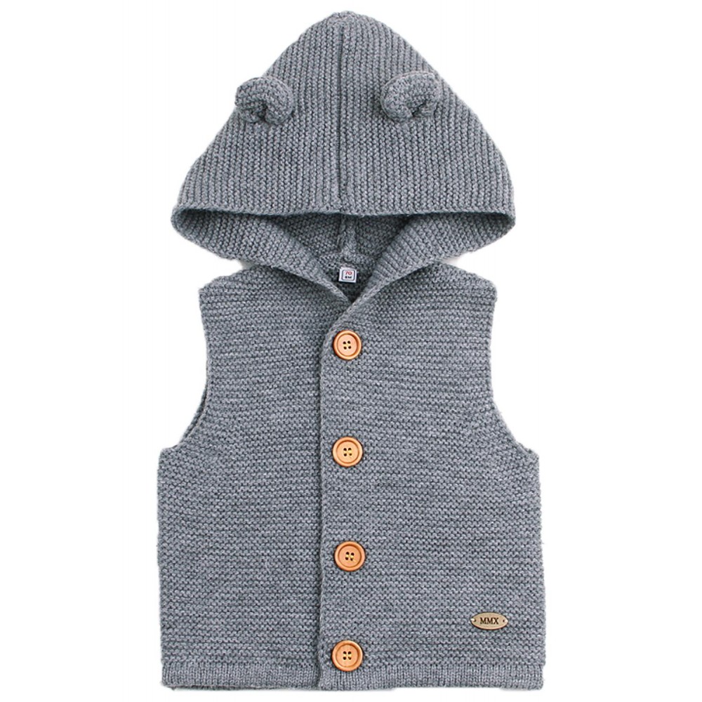 Grey Cute Ears Hooded Toddler Sweaters Vest