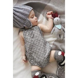 Grey Fish Scale Knit Buttoned Baby Romper
