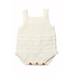White Ribbed&Spotted Cotton Knit Sleeveless Baby Romper