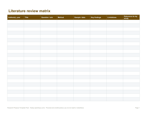 Preview of the first page of Literature matrix (Excel)
